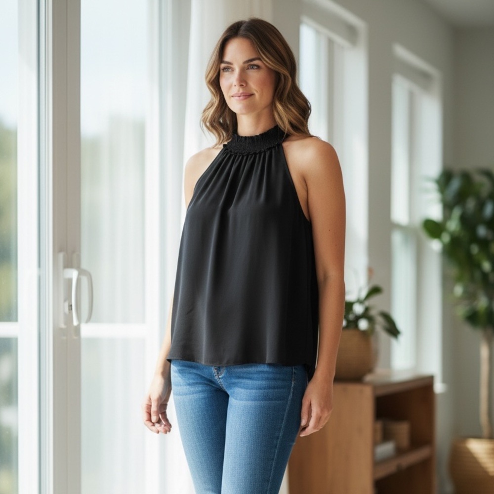 Elegant Black sleeveless Blouse